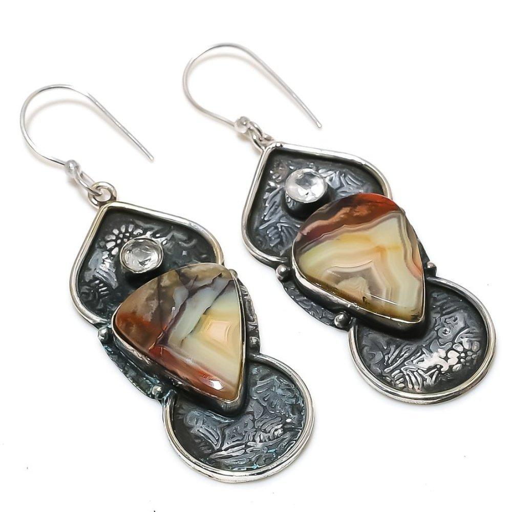 

Серьги из стерлингового серебра 925 пробы с натуральным кружевным агатом и белым топазом 2,60 дюйма u6q11