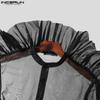 INCERUN Mesh Black Men See Through Long Sleeves Party Shirts