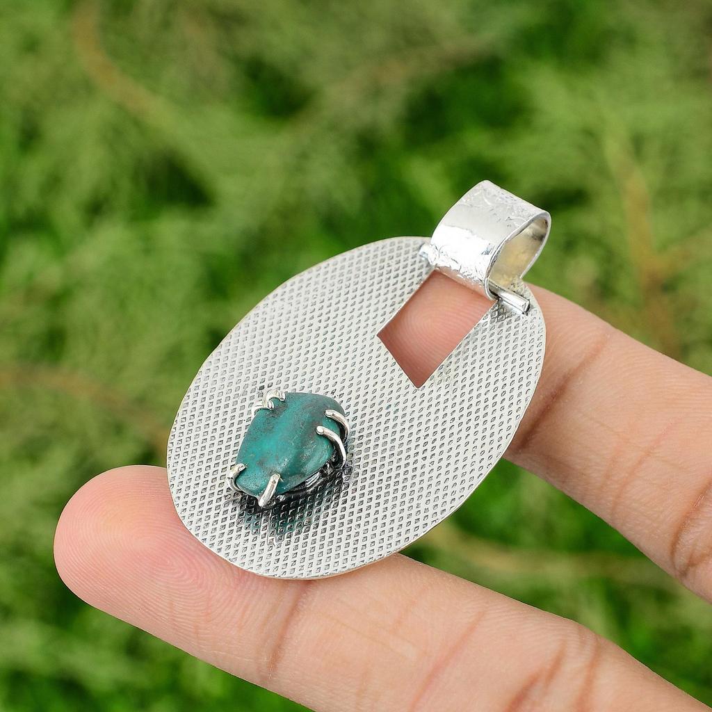 Daughters Day Sale Tibetan Turquoise Rough Gemstone Wife Pendant Sterling Silver