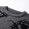 Mens Loose Crew Neck Long Sleeve Personalized Eye Pattern Warm Knit Sweater