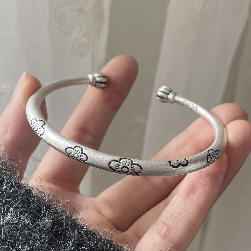 100% Solid 925 Sterling Silver Metal Bracelet for Women Men Shinning Handmade Simple Narrow Flower Bracelets For Birthday Gift