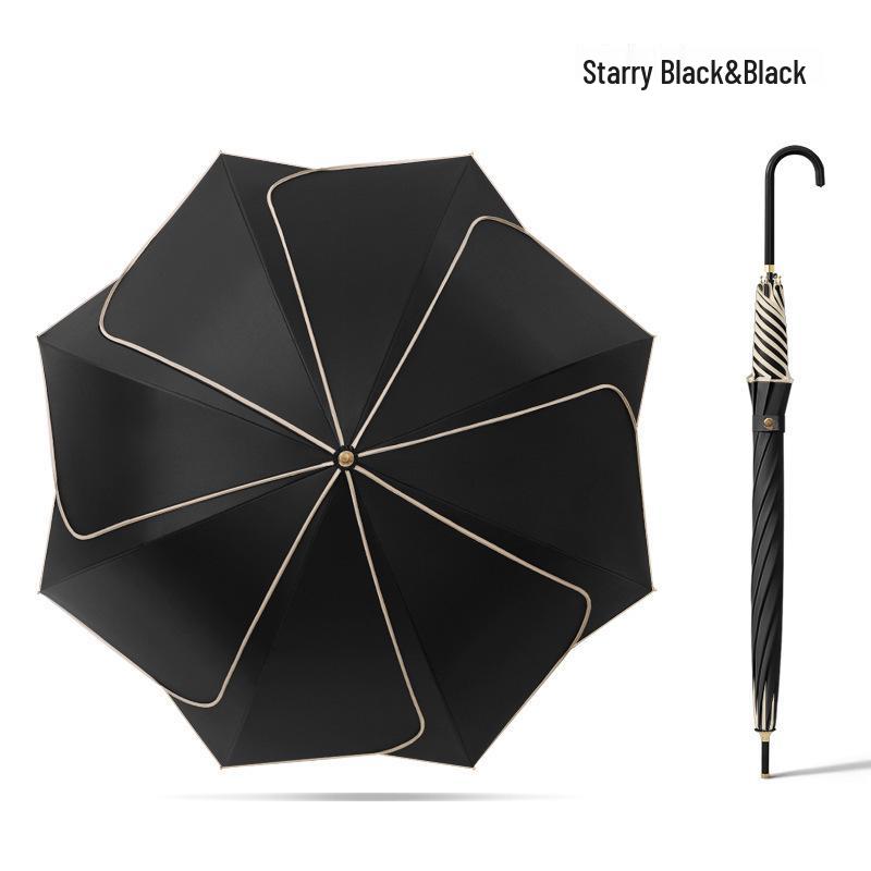 Long Handle Floral Umbrella, Dual-Use for Sun & Rain, UV Protective Black Rubber Shade for Women.