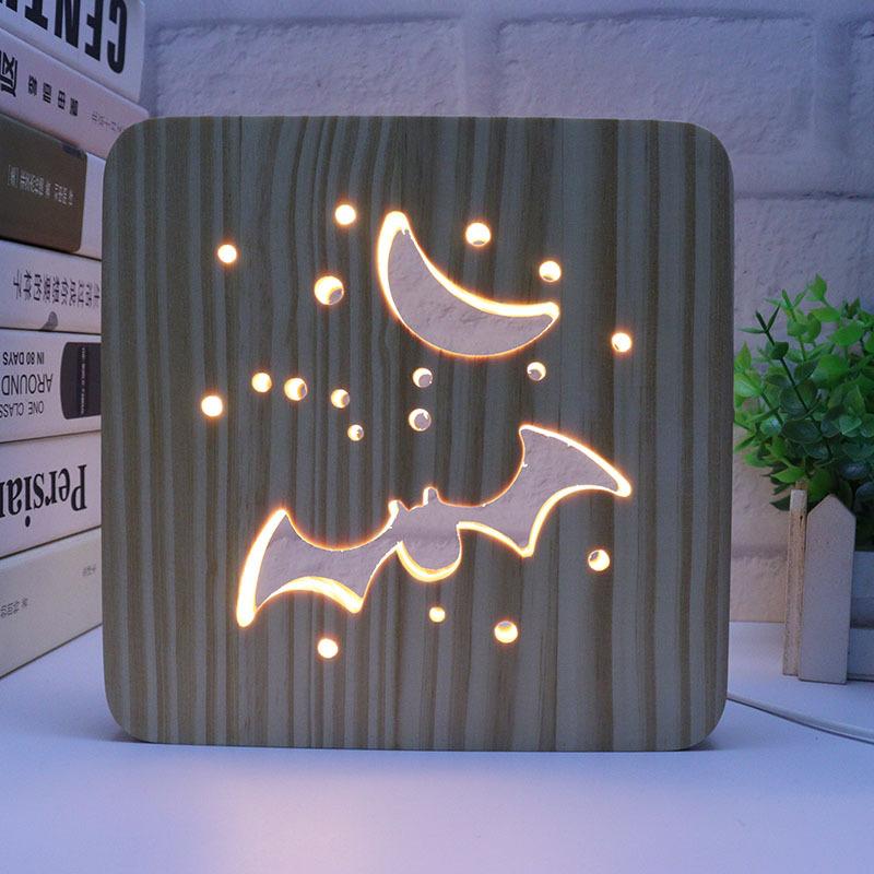 

Creative 3D Night Lamp Corporate Gift Design Letter Music Notes Solid Wood Hollowed-out Carving LED Desk Lamp Wooden