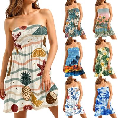 Strapless Floral Print Casual Sleeveless Summer Dresses for Women Beach Style Dresses for Women with Relaxed Fit and Soft Fabric