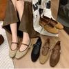 2026 News Fashion Women Flats Shoes Genuine Leather Spring Ballet Round Toe Casual Pumps Metal Buckle Shoes Woman