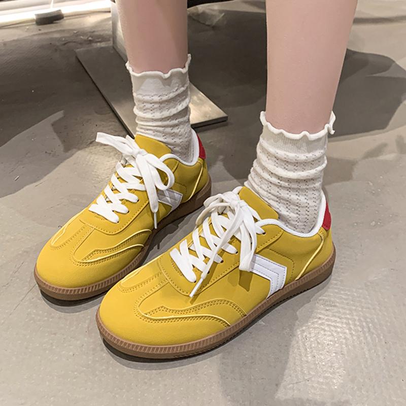 Sweet Candy Color Lace Up Skateboard Shoes Women 2025 Autumn Round Toe Low Heel Sneakers Soft Sole Non Slip Driving Shoes