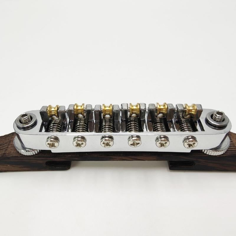 High Performances Fixed Saddles Rosewood Bridge Electric Guitar Bridge Tailpiece with Golden Roller Saddles Easy to Use