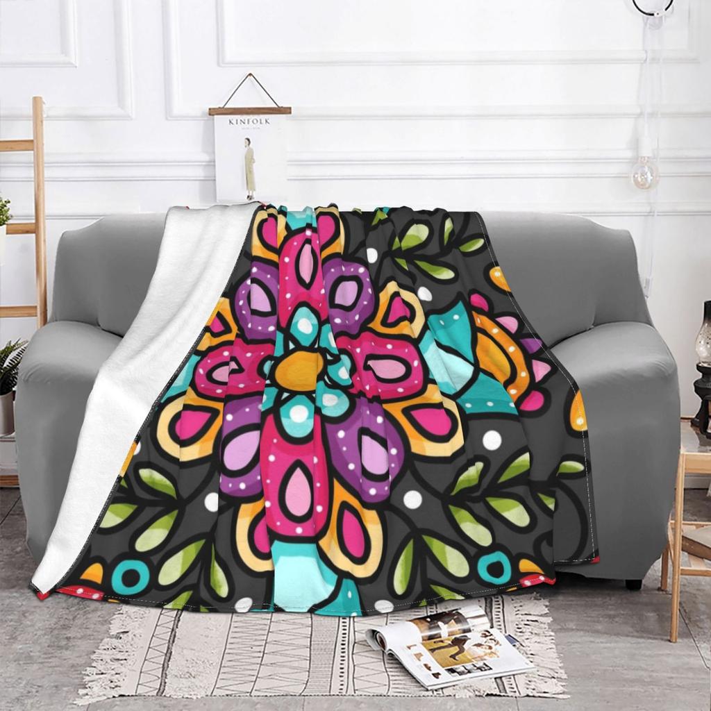 Mexican Style Floral Mandala New Selling Custom Print Flannel Soft Blanket Mandala Flowers Nature Colorful Cheerful Mexico