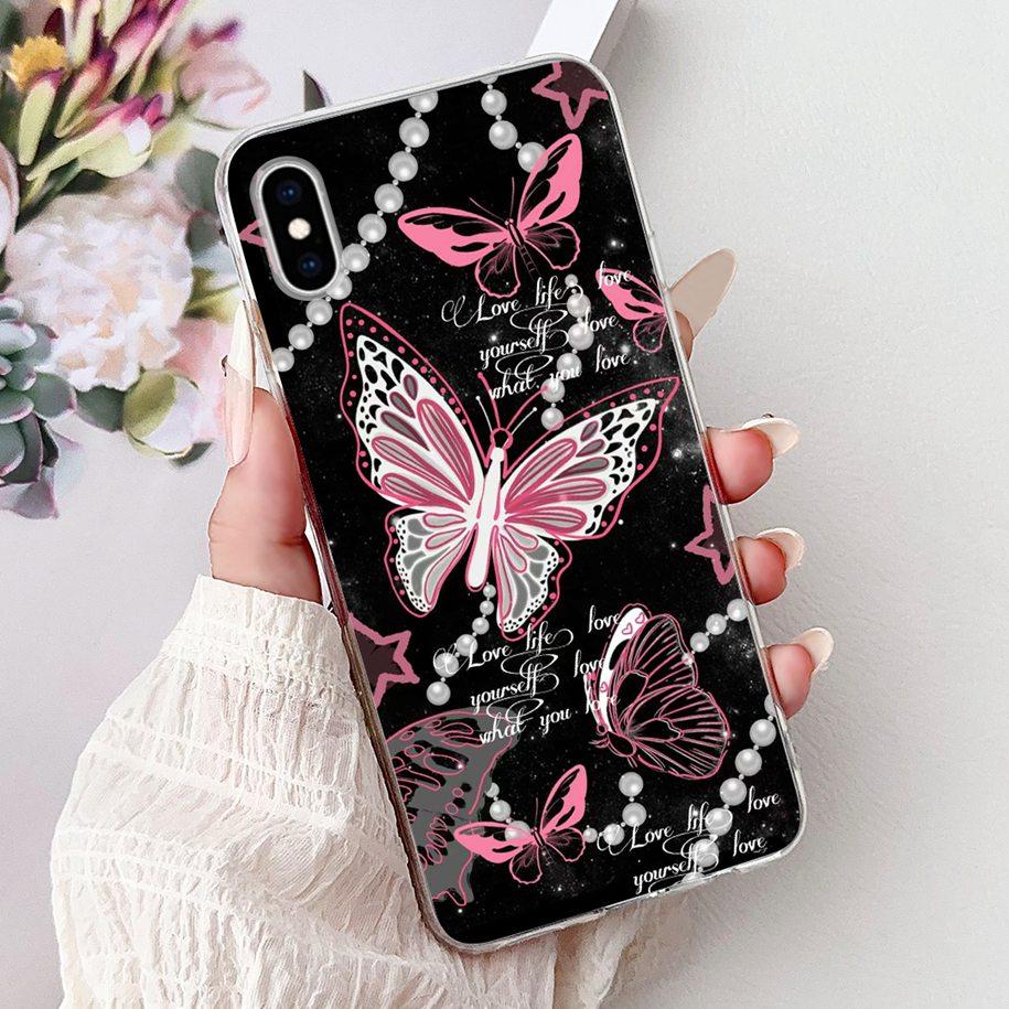 Per iPhone X XS Custodia Popolare Fiore Farfalla Morbido Trasparente Silicone Sottile Cover Posteriore Per iPhoneXS Max XR Custodia iPhoneX Bumper