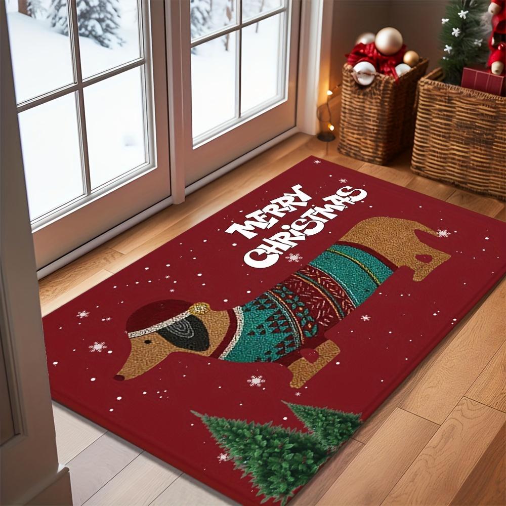 Marry Christmas Dachshund Welcome Doormat, Dachshund In Santa Hat Christmas Decor Floor Mat, Doorways Living Rooms Winter