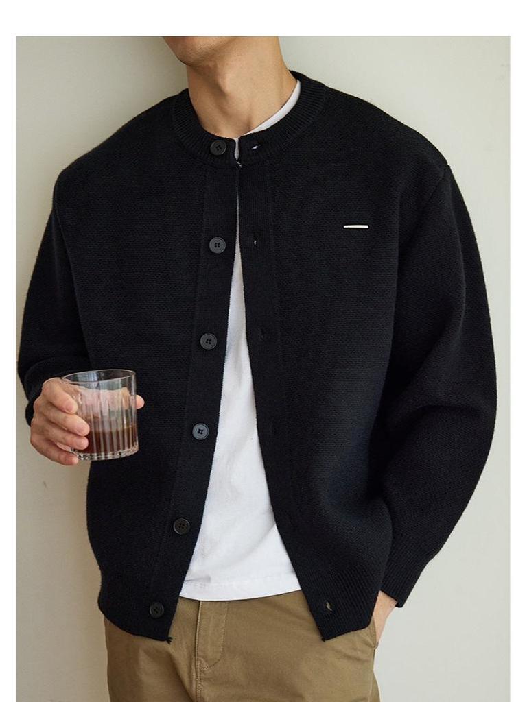 Men's Japanese Retro Round Neck Casual Knit Cardigan Sweater