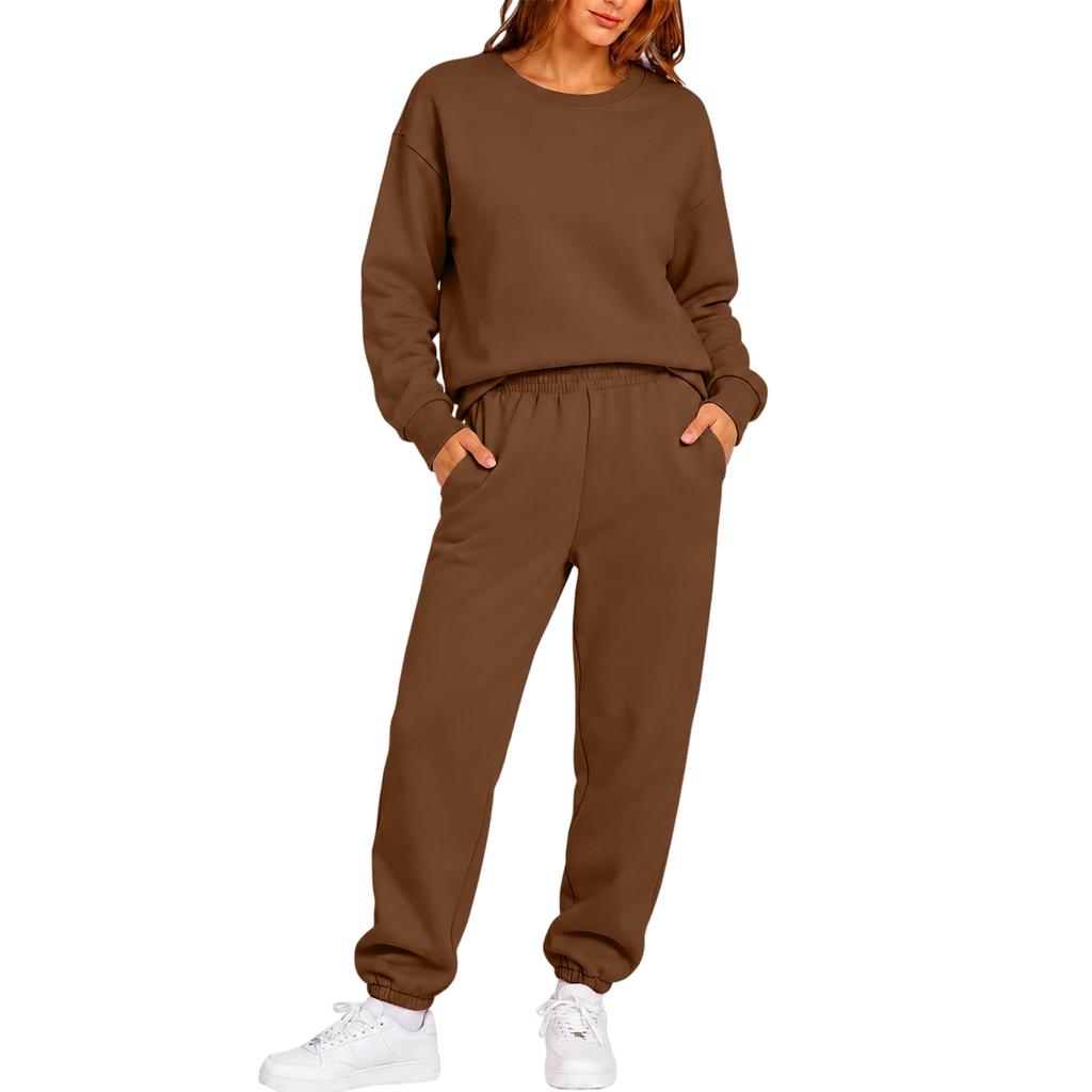 Damen Langarm Rundhals Sweatshirt und Jogginghose 2-teiliges Set
