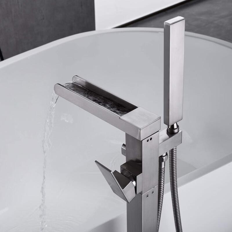 TLXT Bathroom Square Waterfall Floor-Standing Bathtub Faucet
