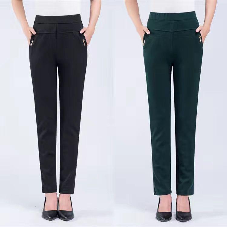 Spring and Autumn High-Waisted Elastic Straight-Leg Pants for Middle-Aged and Elderly Women