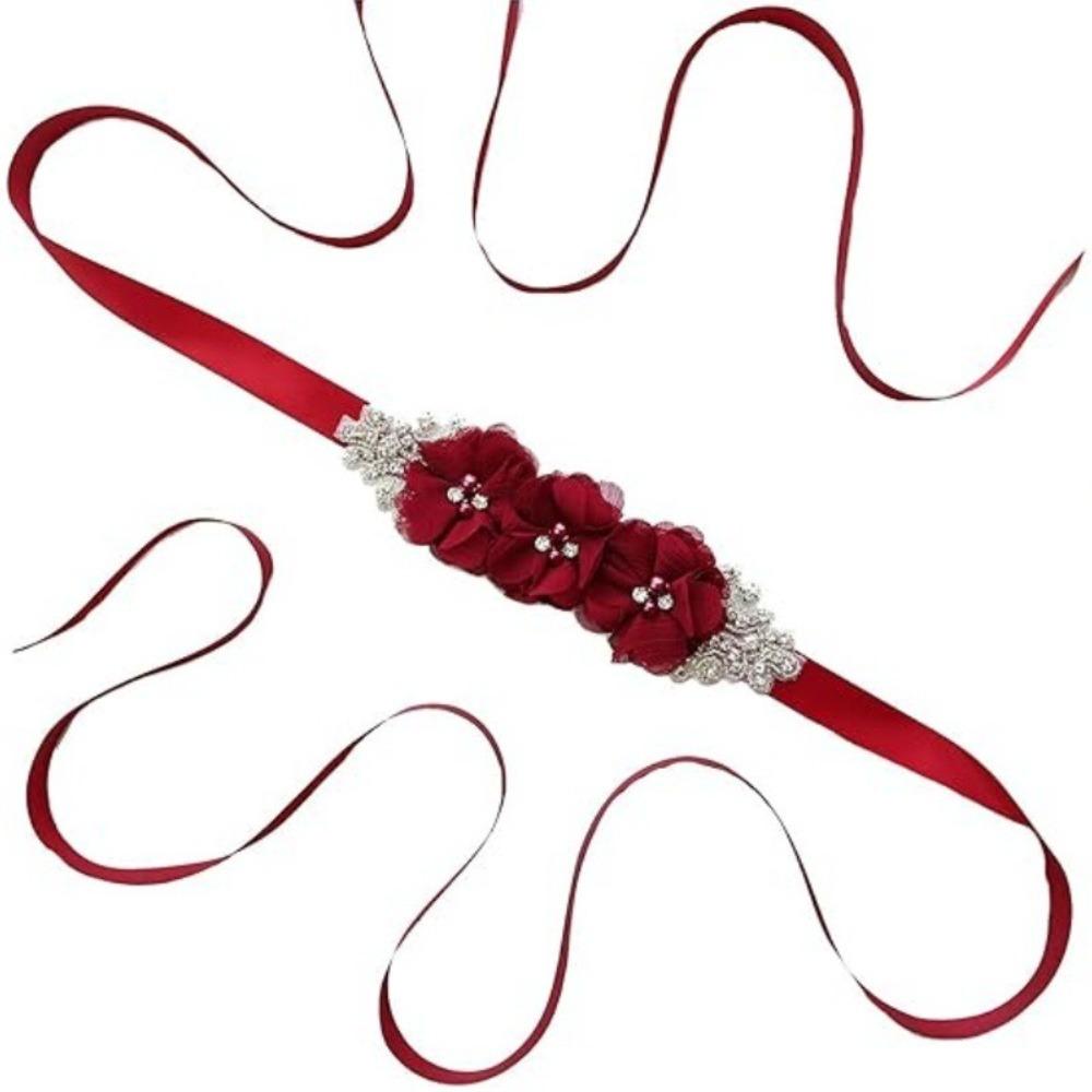 Pearl Embellishment Flower Sash Belt Handmade Beading Rhinestone Waist Band Party Dress Up