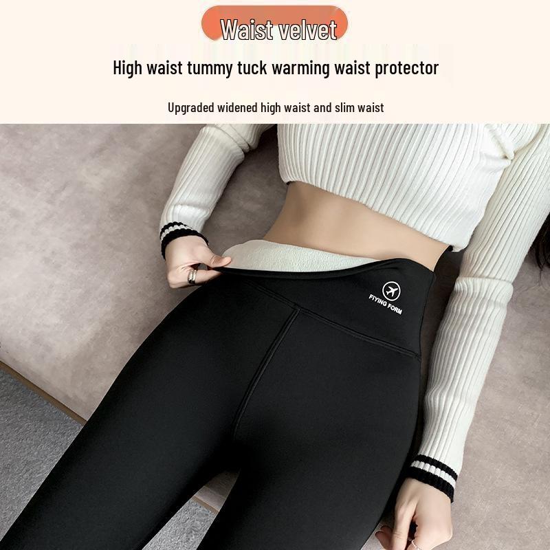 High Waist Lambswool Shark Leggings: Thickened Velvet Warm Yoga Pants for Women - Slimming and Shaping, Perfect for Autumn and Winter.