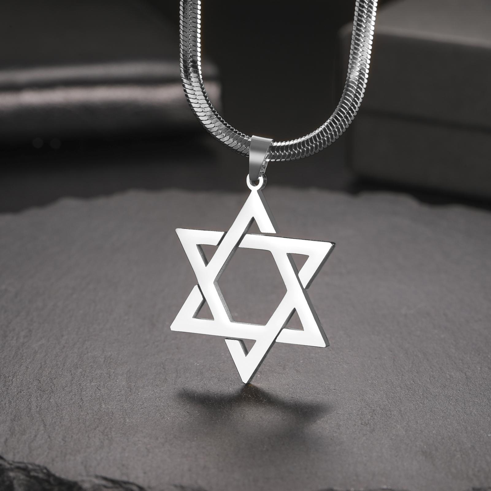 

LIKGREAT Star of David Necklace Je Hexagram Necklaces for Women Men Snake Chain Family Stainless Steel Jewelry Birthday Gift