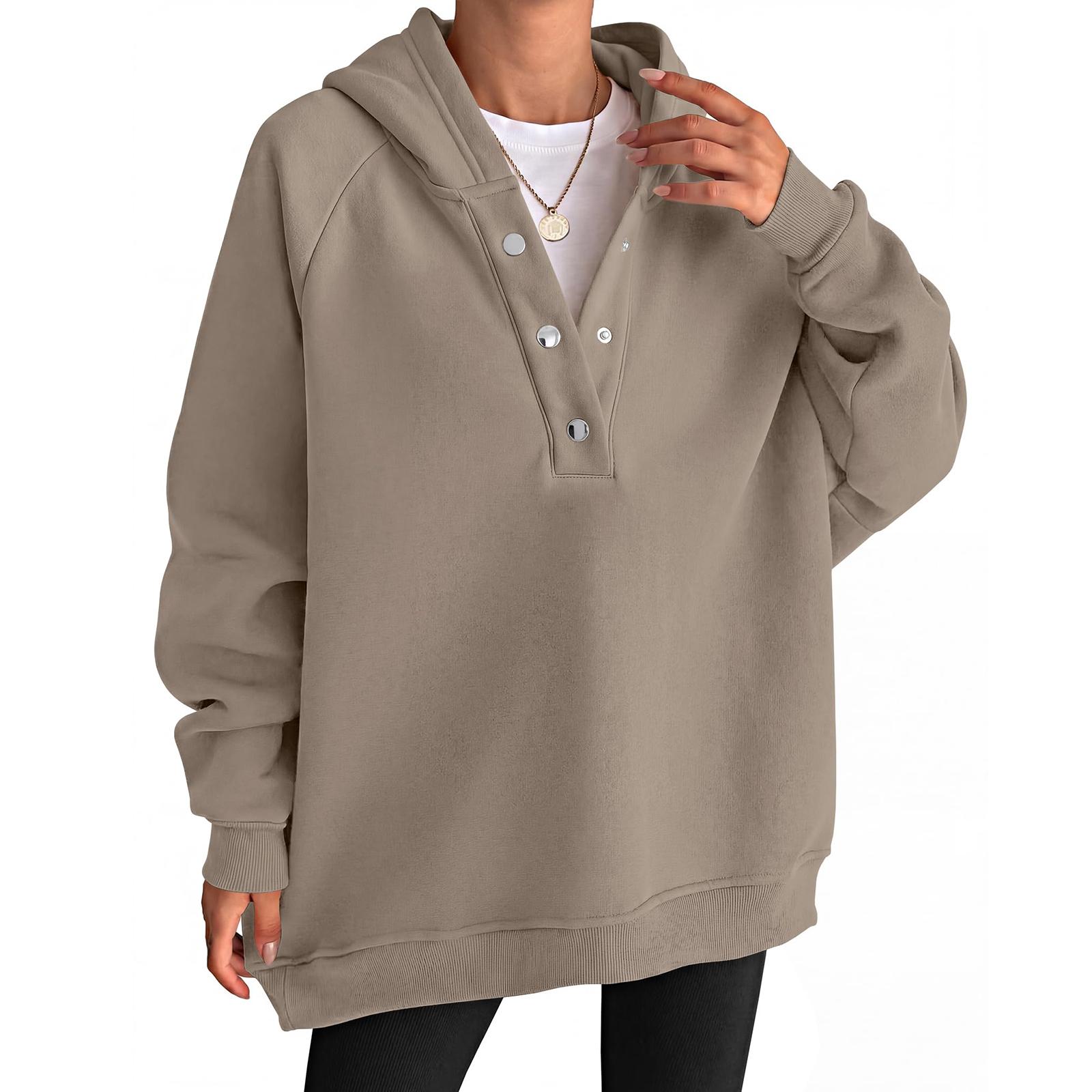 Womens Oversized Hoodies V Neck Sweatshirts | Long Sleeve Button Pullover XXL