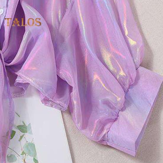 Cămașă de protecție solară pentru femei, cu rever, cu mâneci 3/4, cămașă curcubeu de culoare strălucitoare, cu papion la un singur piept Cămașă subțire din șifon