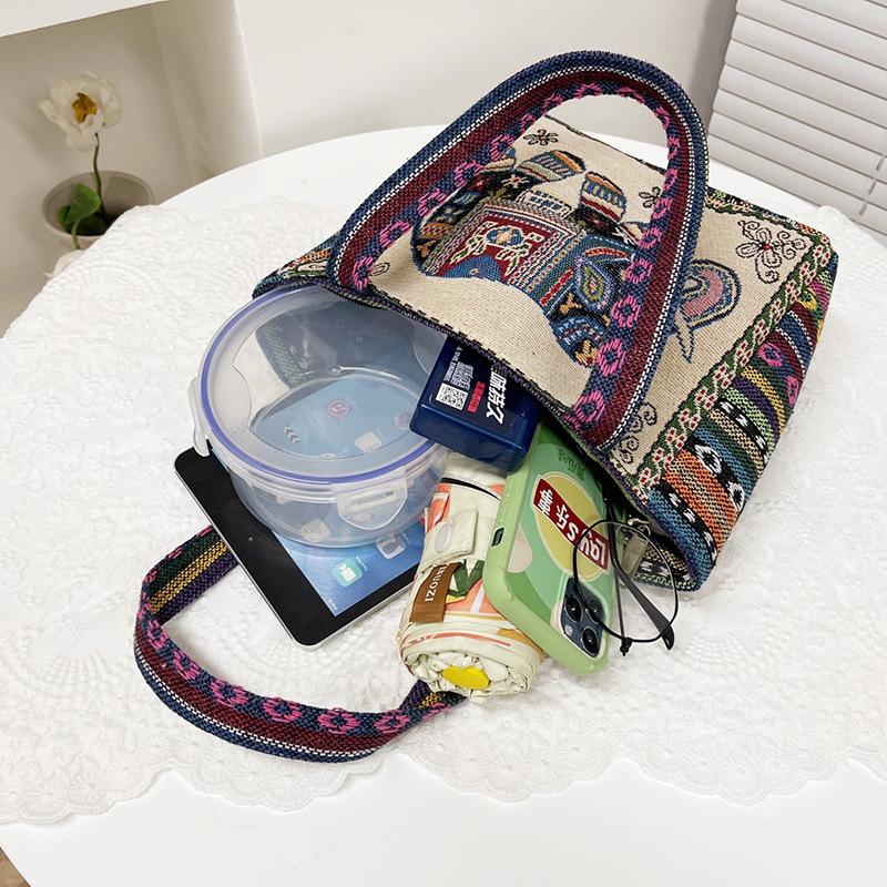 Embroidered canvas handbag women's handbag casual handbag lunch box bag small cloth bag
