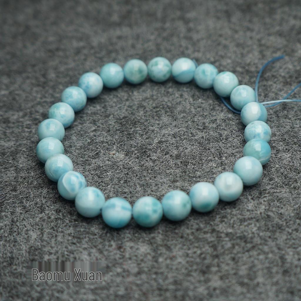 Aquamarine Turtle Shell Bead Bracelet, 4mm & 8mm, Unisex Gift.