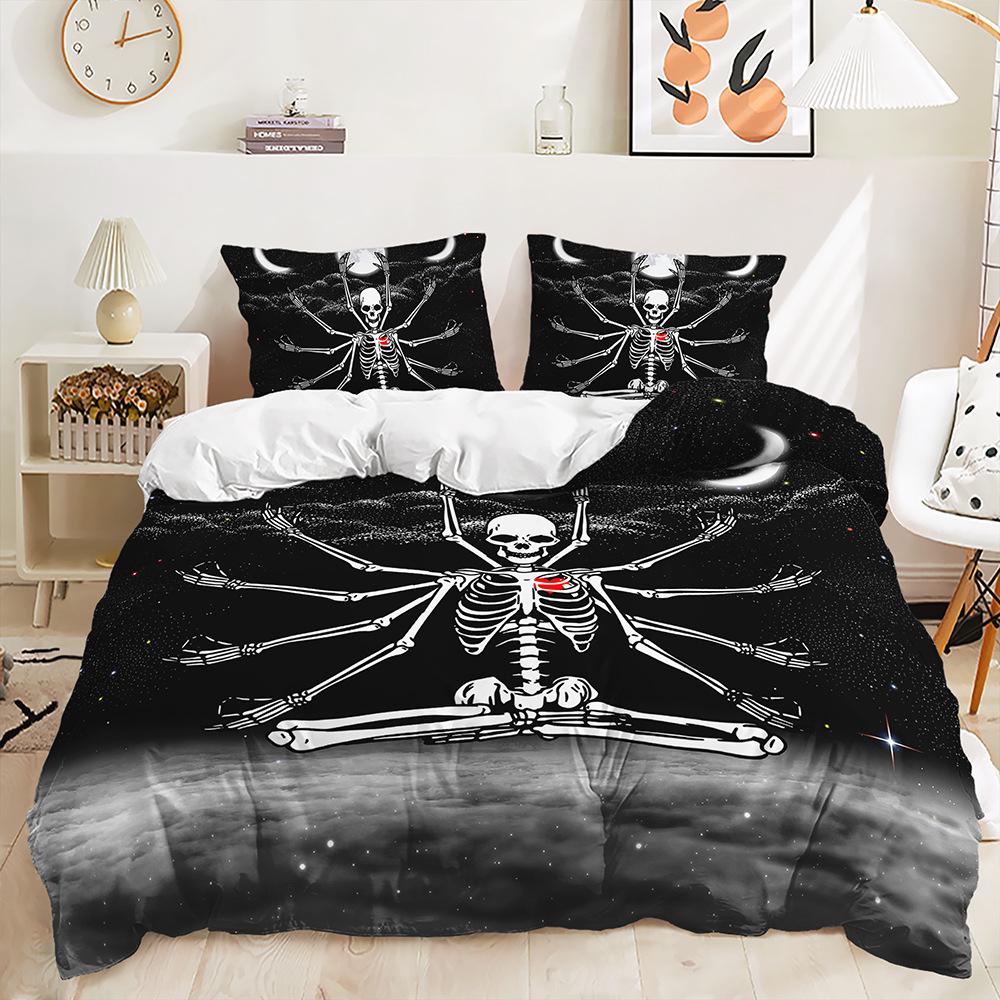 Three-Piece 3D Quilt Cover Rose Skull Dark Wind Kit Bedding