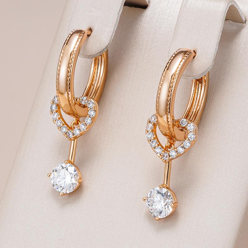 Unique Design Natural Zircon Drop Earrings For Women Fashion  Rose Gold Color Daily Fine Jewelry Romantic Crystal Gift