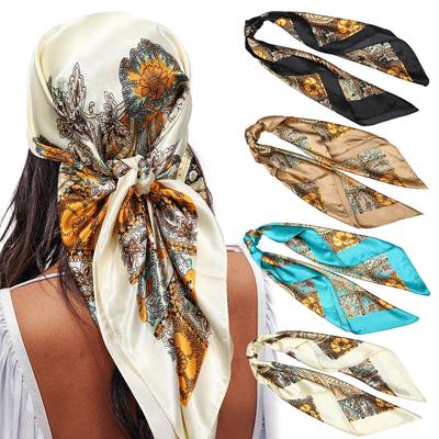 4PcsSetof Oversized Square Scarves Polyester Silk-Feel Neck Scarves Headscarves Sleep Caps Casual Fashion Hair Accessories