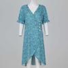Damen Sommer Freizeitkleid V-Ausschnitt A-Linie Boho Kleines Blumenmuster Ärmel Wickel Saum Kleid