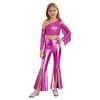 Meisjes Pageant Optreedkostuum Eén Schouder Lange Mouw Pailletten Crop Top met Split Bell Bottom Broek Kwasten Outfit