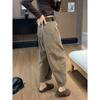 Jeans Retrô Coreano de Cintura Alta Khaki de Perna Larga para Mulheres 2026 - Estilo Calças Dad Soltas Emagrecedoras