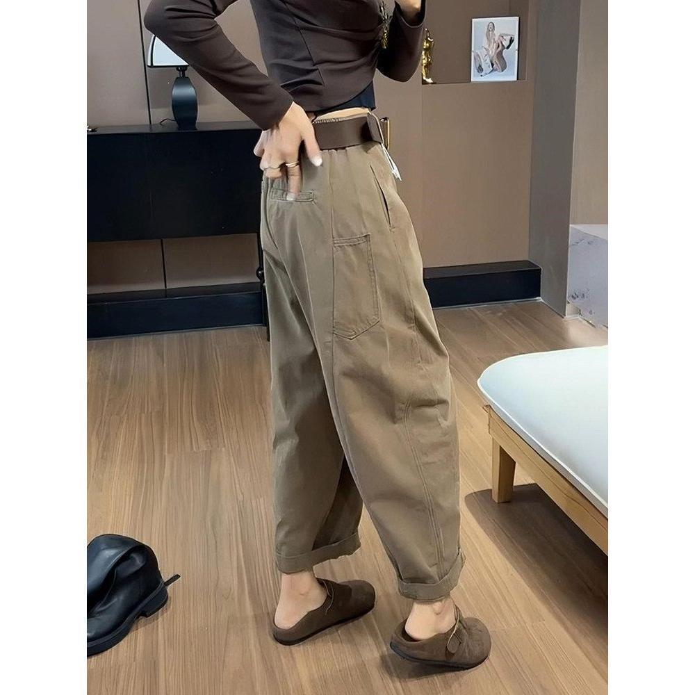 

2026 Korean Retro Khaki High Waist Wide Leg Jeans for Women S (80-95 jin) хаки