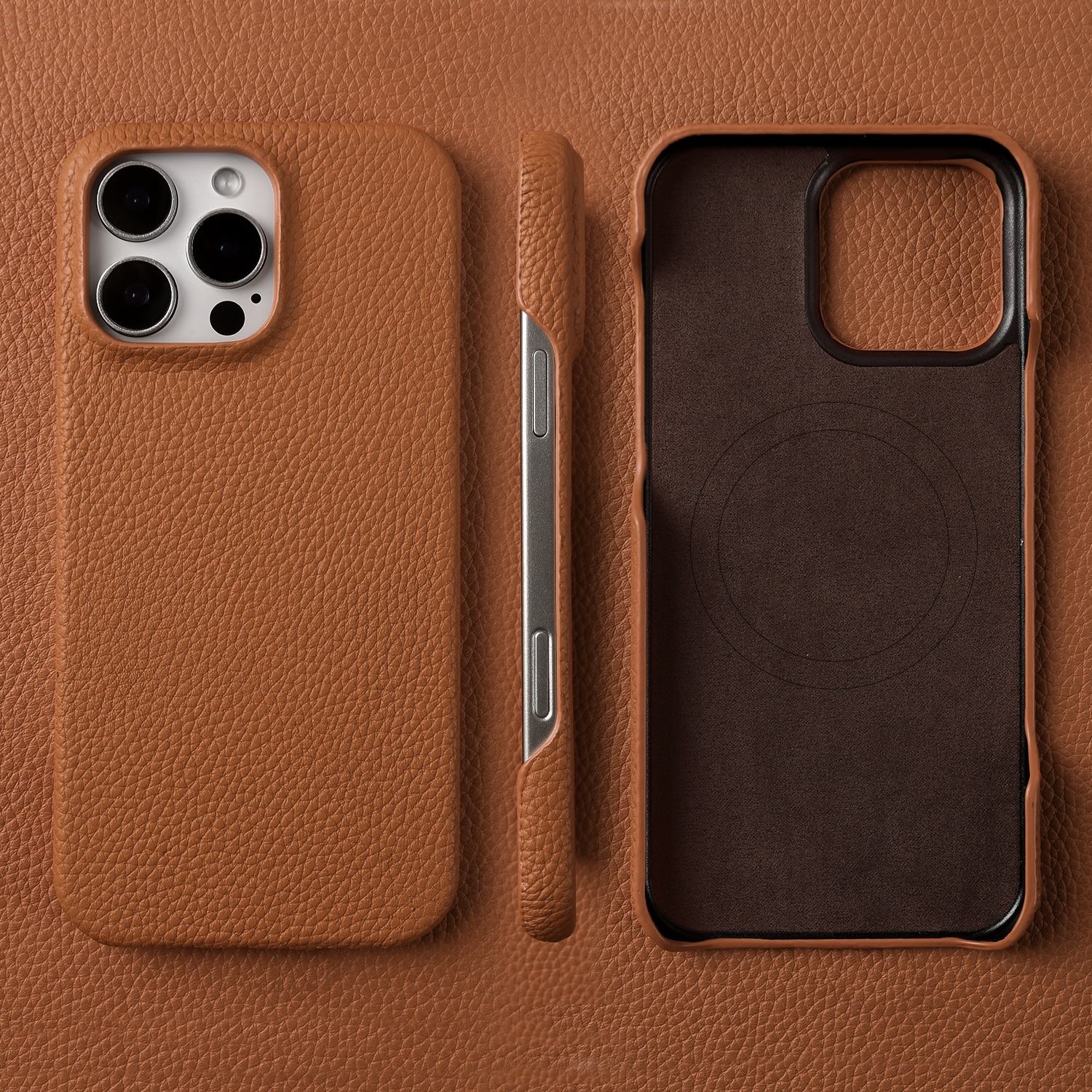 Étui Premium en Cuir Véritable Magnétique Pour 16 Pro Max 15 14 13 12 11 Charge Sans Fil Aimant Magsafe Housse Anti-Choc Coque Genuine Leather&iPhone17e