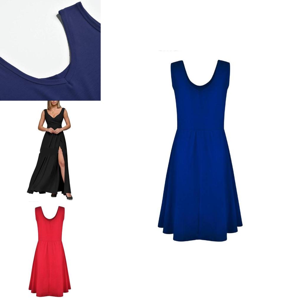 Patchwork Cotton Blend Sleeveless Dress Round Neck Flared Hem For Beach Parties