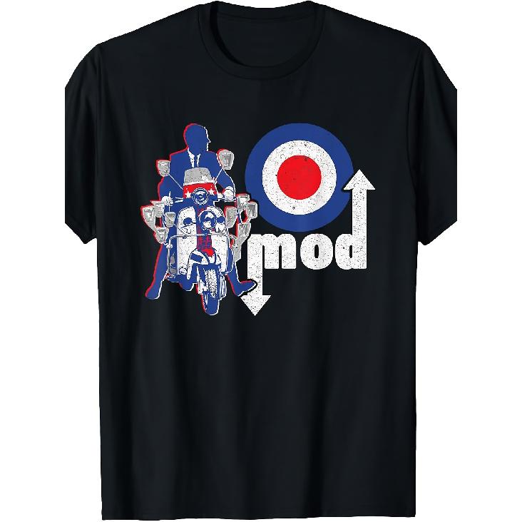British Vintage Mod Scooter T-Shirt - Retro Scooter Print Round Neck Casual Tee, Suitable for - Wear, Machine Washable Retro Style Shirt for Scooter S чёрный
