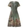 Women's Summer Casual Fashion Print Pocket Short Sleeve V-Neck Swing Dress