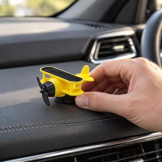 Vehicle Dashboard Decorations Solar Energy Rotating Plane, Creative Car Ornament Air Freshener Holder with Light Sensor, Unique Automotive Interior
