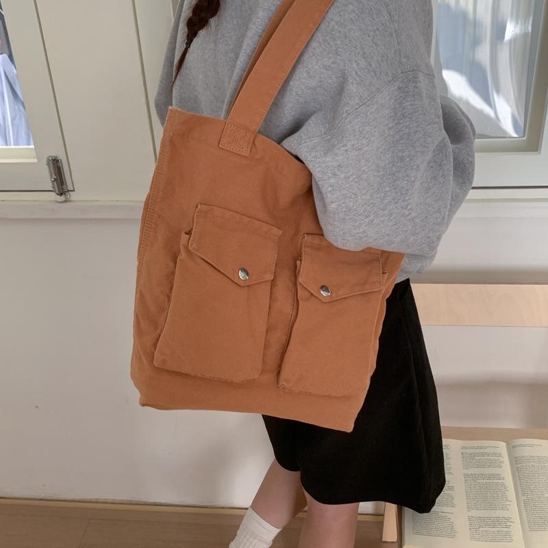 Large Capacity Multi Pocket Shoulder Bags Women Fashi Canvas Handle Bag Casual Comfortable and Versatile Texture Storage Bag