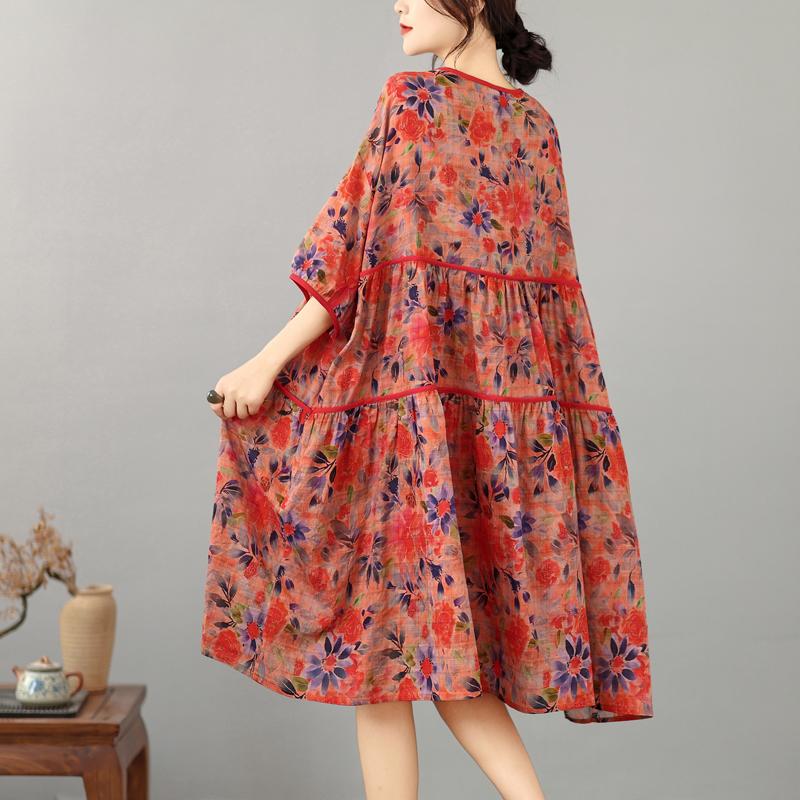 DIMANAF New 2026 Women Plus Size Summer Long Dress Sundress Loose Oversize Maxi Lady Floral Cotton Beach Dress