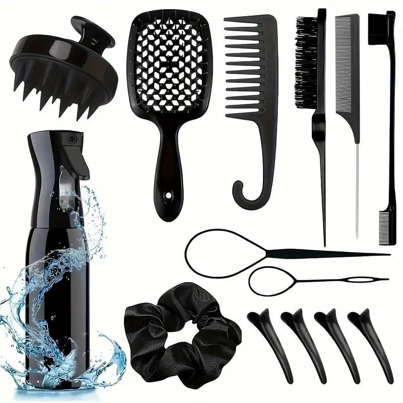 27Pcs Professional Hair Brush Set, Hair Styling Comb Kit with Continuous Spray Bottle, Scalp Massage Shampoo Brush for Salon