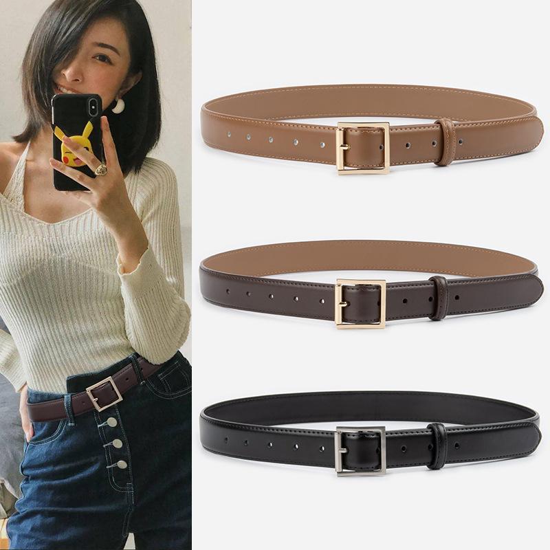 Square Buckle Genuine Leather Women's Belt 2.8 Cowhide with Jeans Casual Pants Decorative Women's Versatile Belt