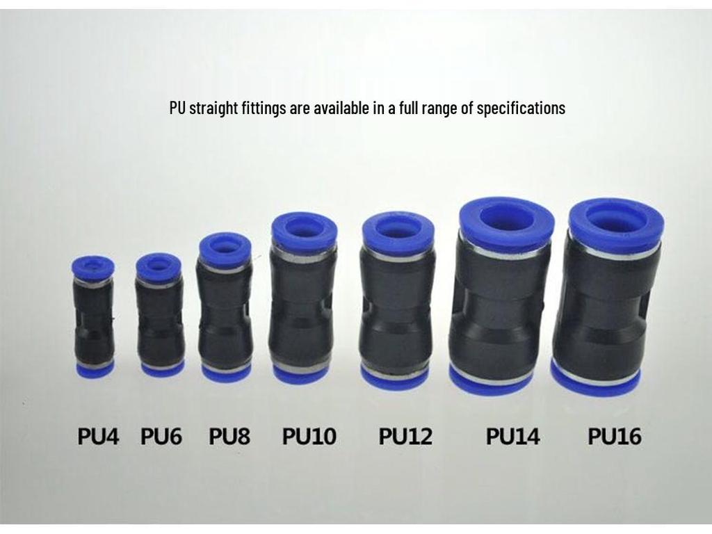 PU Plastic Pneumatic Quick-Insert Straight Connector for Air Tubes (Sizes: 4, 6, 8, 10, 12, 14, 16)
