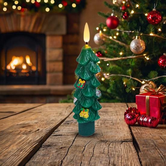 6 Pcs LED Flameless Tree Taper Candles with Remote 5.12" Real Wax Flickering Candles with 3D Flame Wick Battery Operated Candlesticks for Holiday