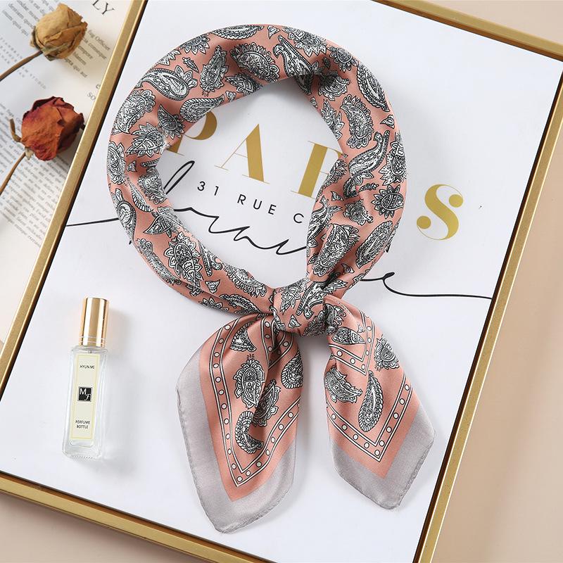Luxury Spring New Imitated Silk Scarf Women Fashion 70cm Print Square Scarf Soft Satin Headband Shawl Wrap Hijab Foulard Ribbon