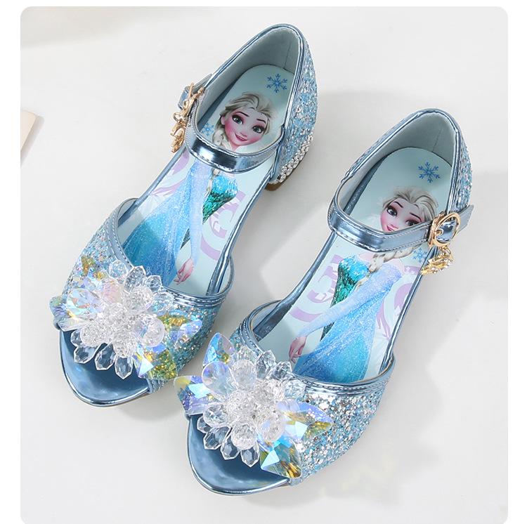 Girls' Crystal High-Heeled Sandals - Elsa Princess Style for Summer 2024
