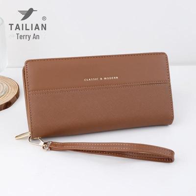 Carteira Tailian Feminina Versátil de Couro Escuro com Zíper