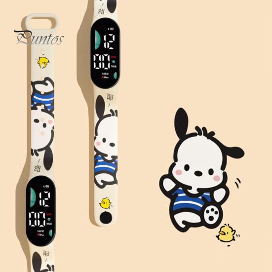 Children Digital Watch LED Cartoon Dog Print Adjustable Silicone Strap Clear Accurate Display Portable Students Unisex Wristwatch