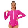 Women's Long Sleeve One-Piece Swim Suit with Front Zipper – Vibrant Color Options for Beach, Surfing, and Water Sports