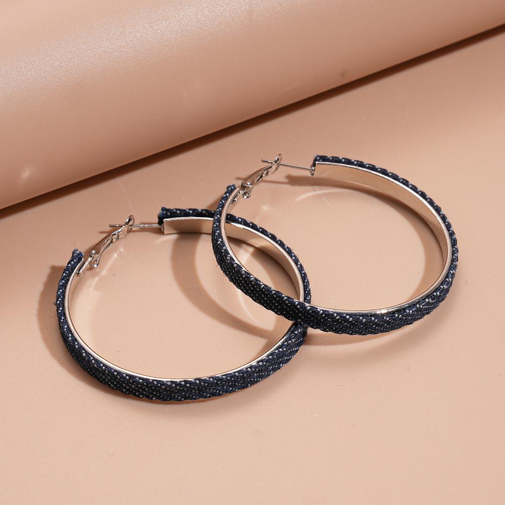 Fabric Autumn and Winter Denim Geometric Round Silver Needle Earrings Simple Earrings
