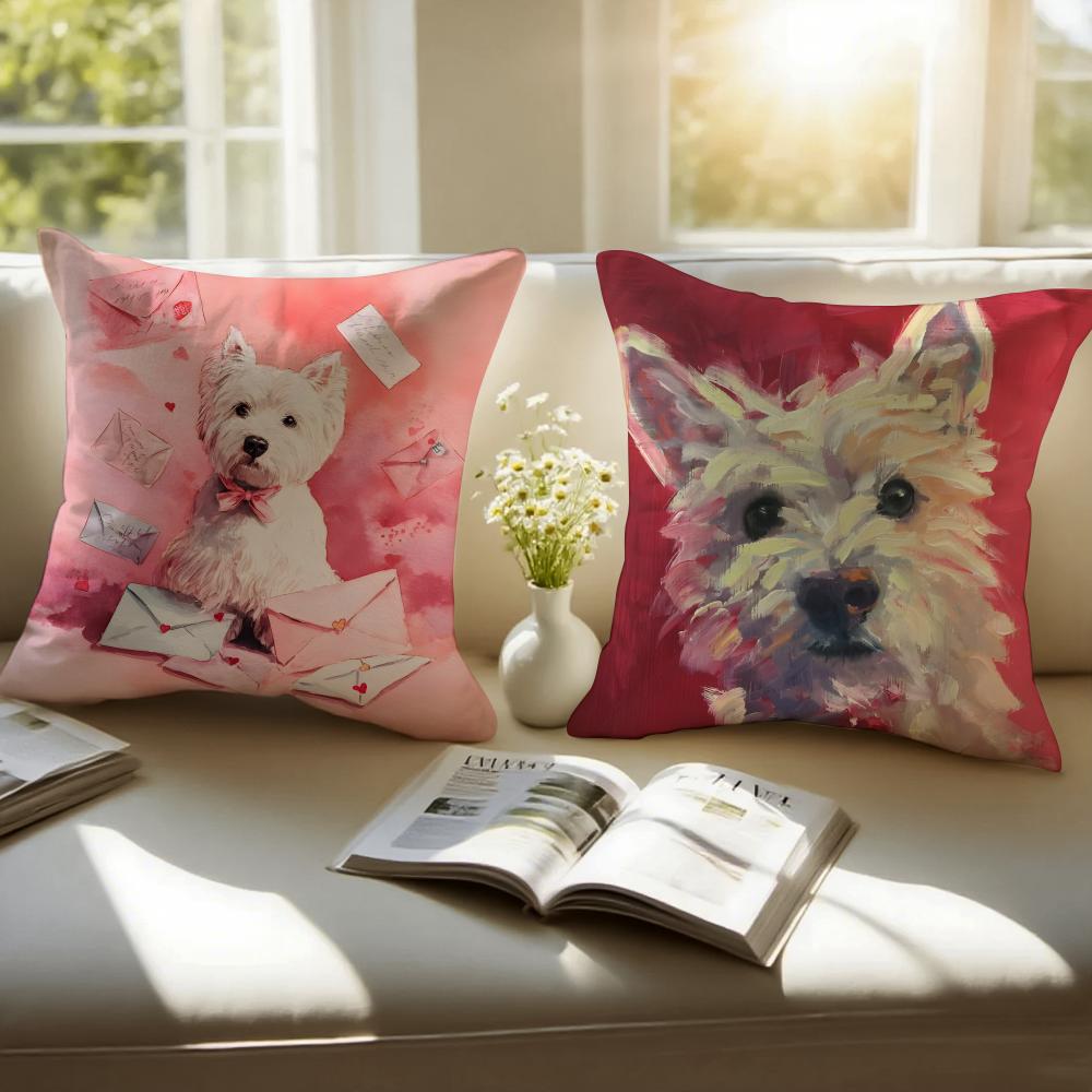 Cute West Highland White Terrier Pet Cushion Cover Pillowcase Antidustmite Invisible Zipper Short Plush Sofa Cushion